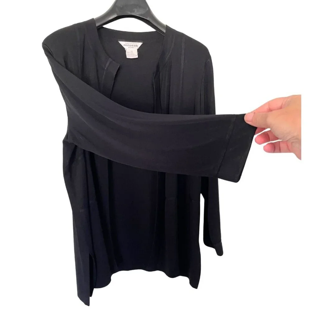 Exclusively Misook Black Cardigan Women Size 2X Open Front Long Sleeves